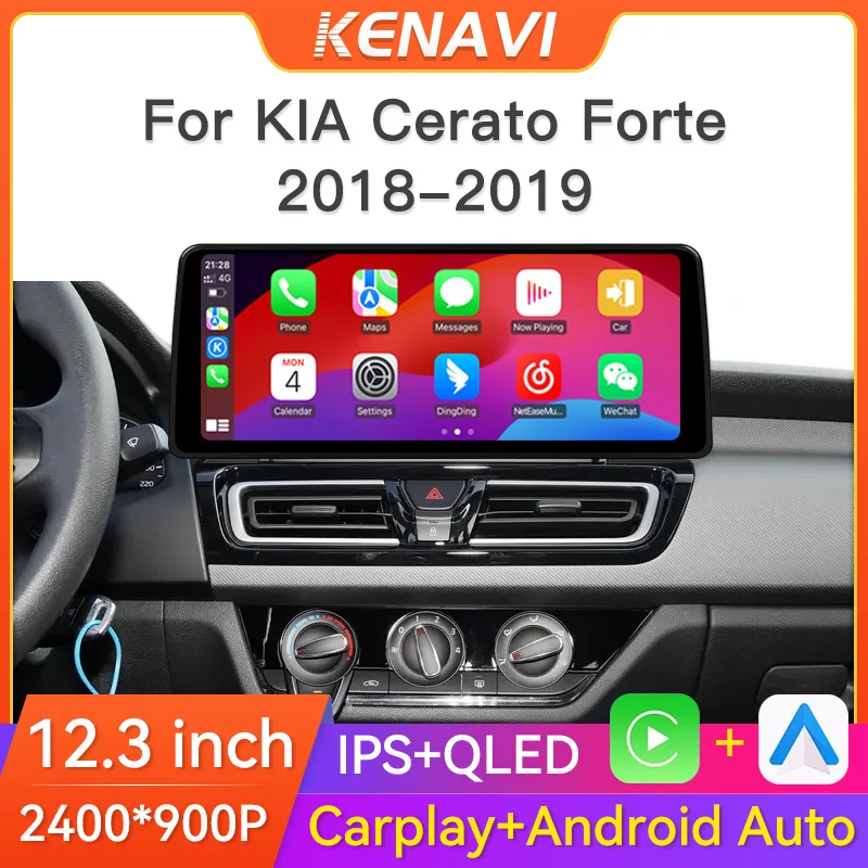 12.3 inch Car Stereo Radio For Kia Cerato Forte 2018 2019 Wireless Carplay Android Auto GPS Navi Car Multimedia Video Player 2K
