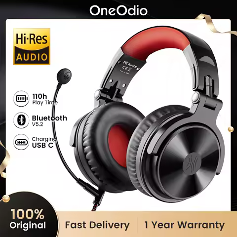 Oneodio Pro-M Bluetooth 5.2 Wireless Gaming Headset with Detachable Microphone 110Hrs Playtime Game Headphones for PC/PS4