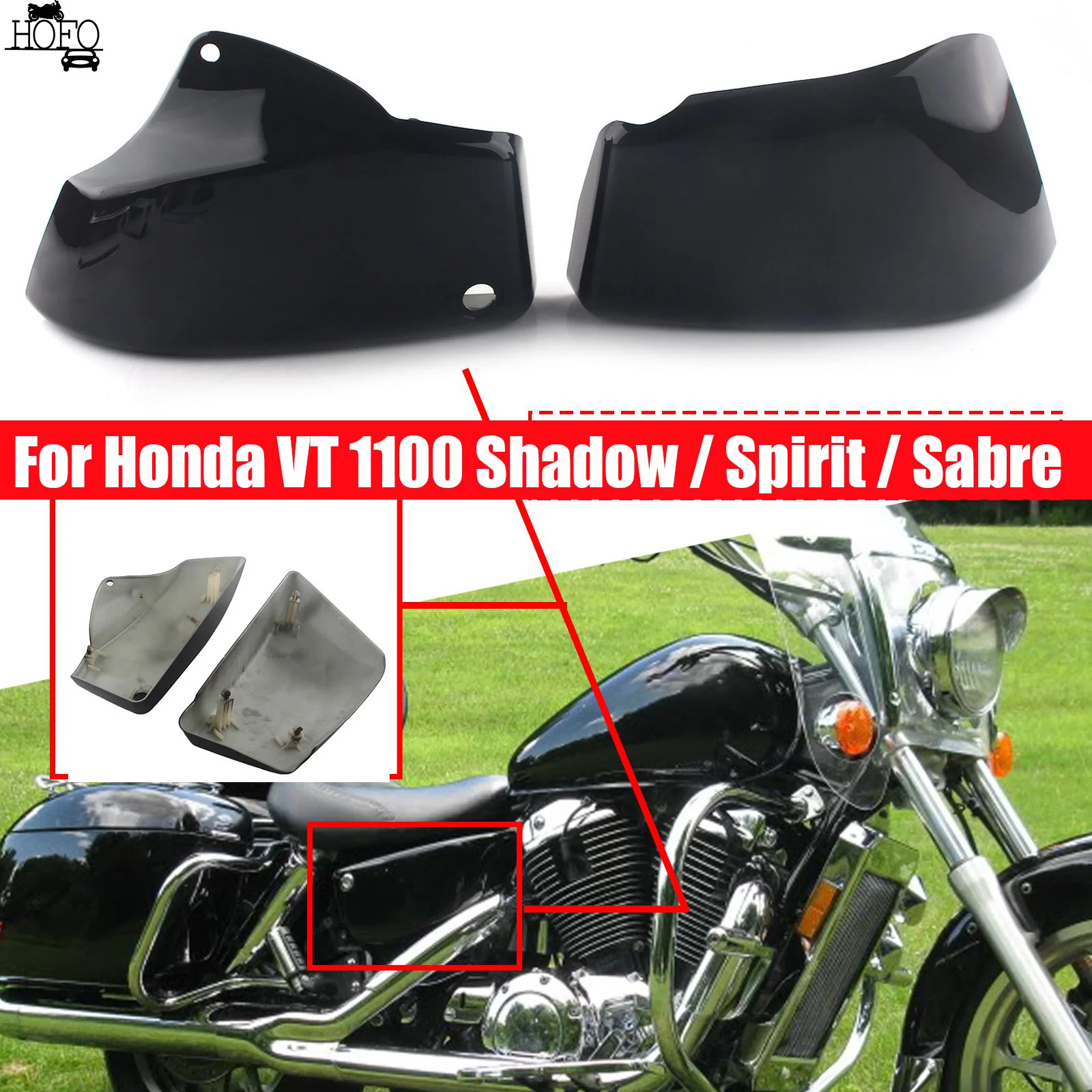 

Motorcycle Chrome Black Left Right ABS Battery Side Fairing Cover Guard For Honda VT 1100 Shadow / Spirit / Sabre 1999-2008