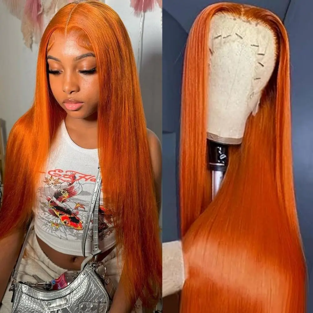 13x6 HD Lace Front Echthaar Perücken gerade transparente Frontal Perücken 100% leimlose orange Ingwer brasilia nische Perücken für Frauen Wahl