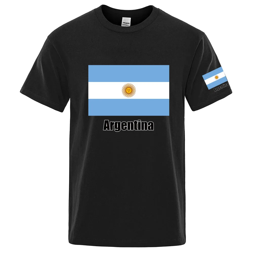 Camiseta Masculina Nova de Verão 2025 com Estampa da Bandeira Argentina, Estampa de Time de Futebol, Manga Curta Regular, Cor Sólida, Casual, Estilo Harajuku