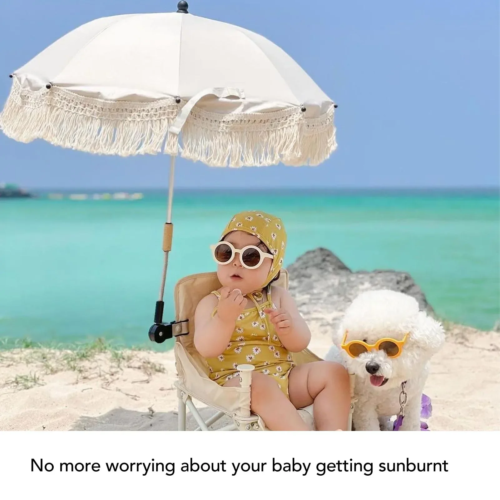 Tassel Beige Baby Outdoor Parasol Fringe Ultraviolet Proof Children Outdoor Beach Umbrella For Photography Props Seaside Garden