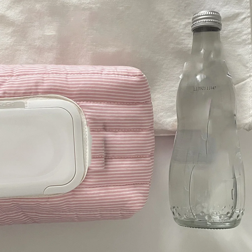 Striped Fabric Wet Wipe Covers Reusable Tissue Pouch Holders for Home & Travel Blue