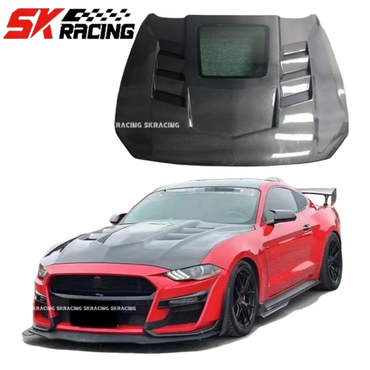 Fit For Ford Mustang 2015-2022 Hood Replacement Protective Real Carbon Fiber Front  Engine Bonnet Cover Panel Car Body Kits