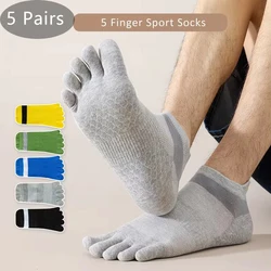 5 Pairs Sport Toe Ankle Socks Man Cotton Massage Feet Damping Striped Bike Run Outdoor Travel Fitness Invisible Toe Socks Sokken