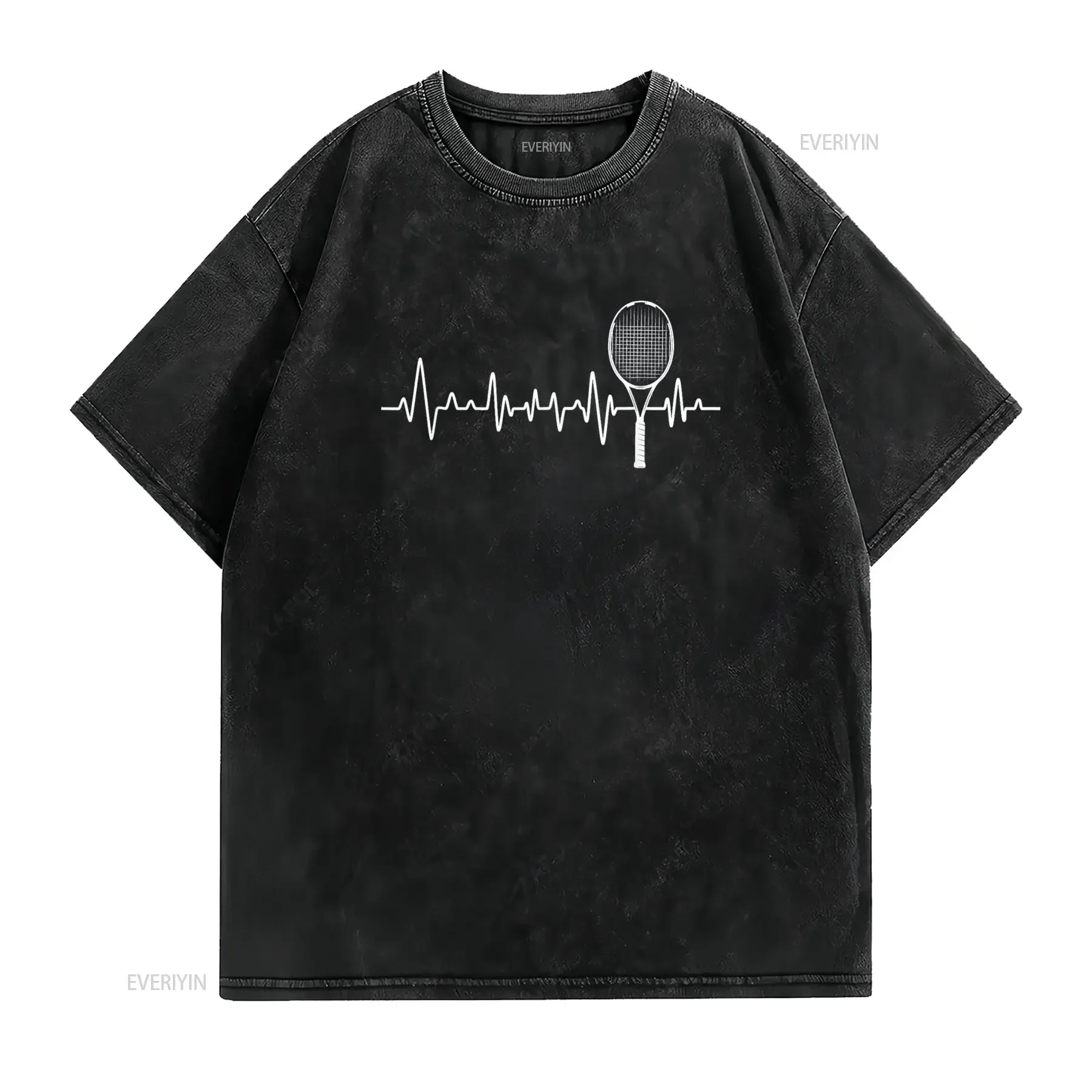 Tennis Racket Pulse Heartbeat EKG Tournament Sports Lover T Shirt vintage Washed Comfortable Stylish Unisex Breathable