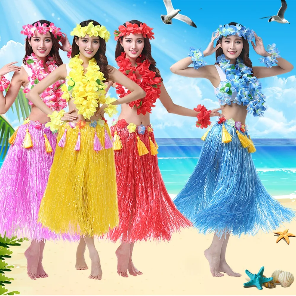 

Hawaiian Luau Party Set for Adults, Grass Skirt with Coconut Bra & Lei, Tropical Hula Dance Costume