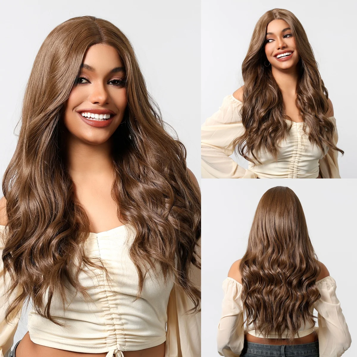 Half Price Sales 13*1 Lace Curly Wig Brown Synthetic Wigs Wavy for Women Synthetic Wig Daily Use Cosplay Heat Resistant Fiber