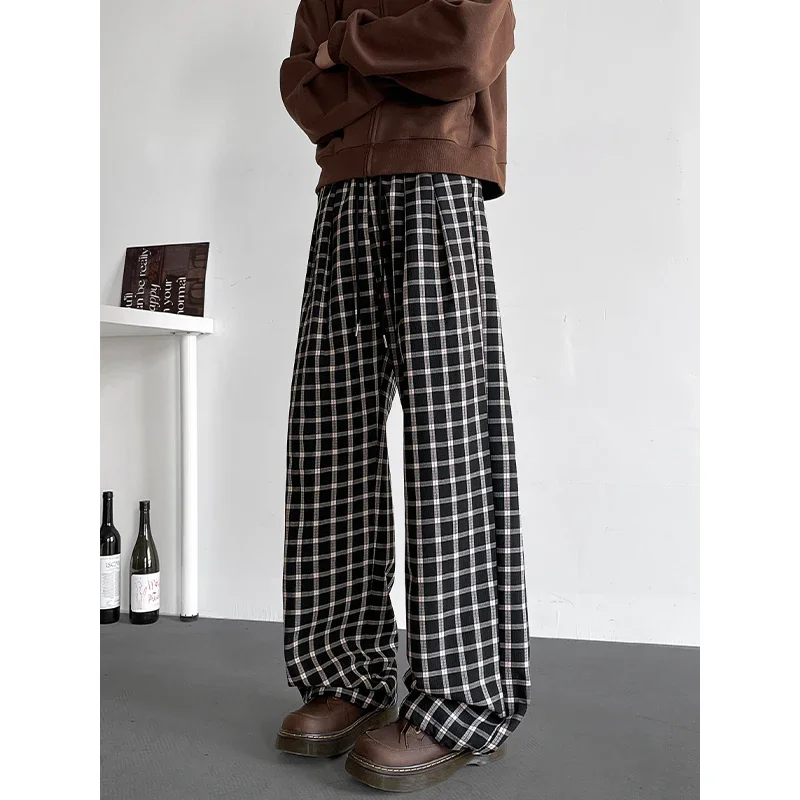 Koreanische 2025, Neue Retro Design Sinn Plaid Gestreiften Hosen männer und Frauen Frühling und Herbst Lose Beiläufige Breite bein Wischen Hosen