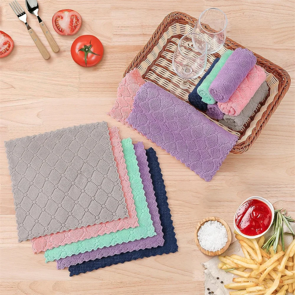 Kitinjoy Microfiber Towel Absorbent Kitchen Cloth Washable Kitchen Cleaning Cloth Soft Lint Free Dish Cloth Household Wash Towel