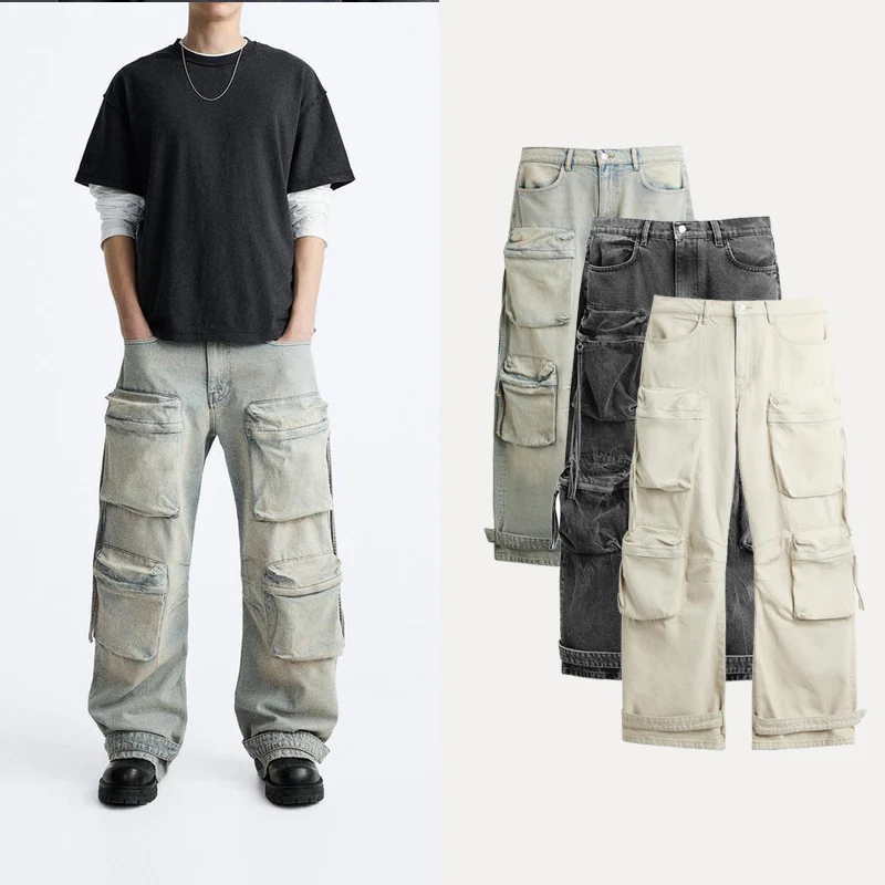 

Retro American Workwear Sle Loose Leggings Men's Jeans with kets Straight Leg Long Trousers Spring Autumn Z Brand