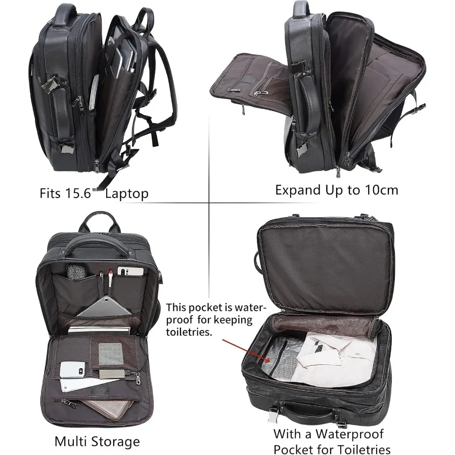 حقيبة ظهر للكمبيوتر المحمول مقاس 15.6 بوصة من Masa Kawa للرجال قابلة للتوسيع 36L حقيبة سفر للأعمال Daypack حقيبة عطلة نهاية الأسبوع #6