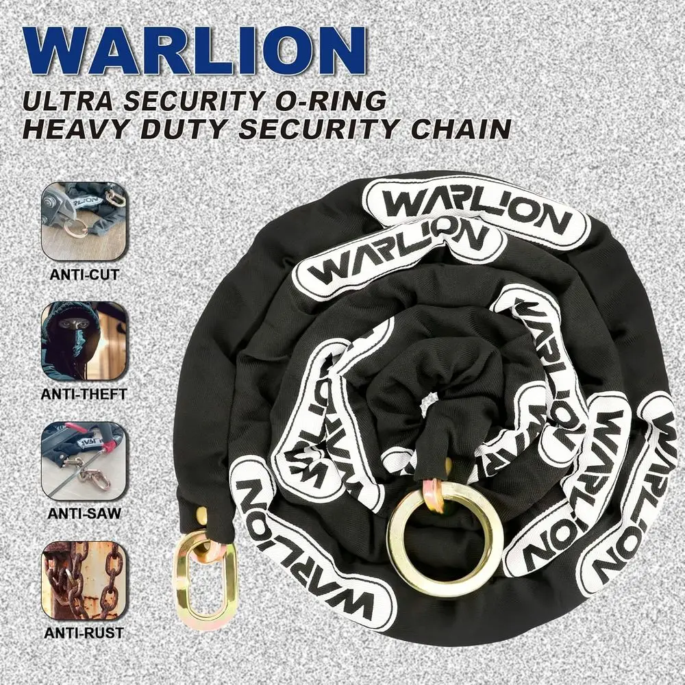 سلسلة أمان شديدة التحمل، سلسلة دراجات نارية سميكة 10 أقدام × 3/8 بوصة مقاومة للسرقة ومقاومة للقطع مع حلقة أربطة - مولدات آمنة، Ebik