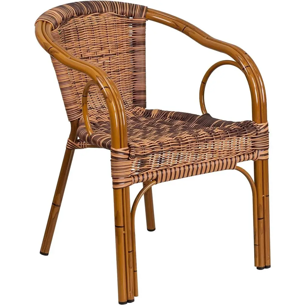 

Bamboo Patio Chair - Burnt Brown Rattan, Suitable for Indoor and Outdoor Use