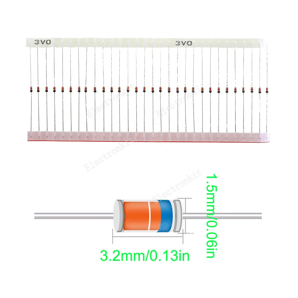 1020pcs 34 Type 2V~47V 1/2W 0.5W High-Voltage Zener Diode Assorted Kit pack DO-35