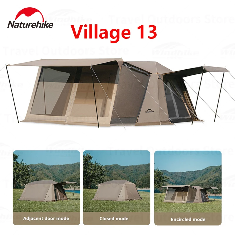 

Naturehike Village 13 Automatic Tent Camping Outdoor Waterproof Travel Picnic Sunscreen Black Coated Tent 27㎡ 2 Rooms 2 Halls