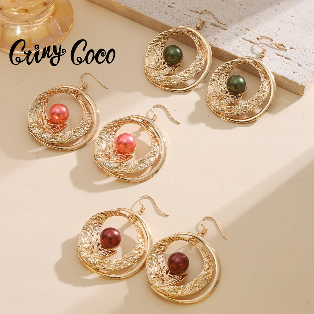 Cring Coco New Hawaiian Round Earrings Trendy Big Gold Plated Earring Statement Jewelry for Women Wedding Party Accessories 2024