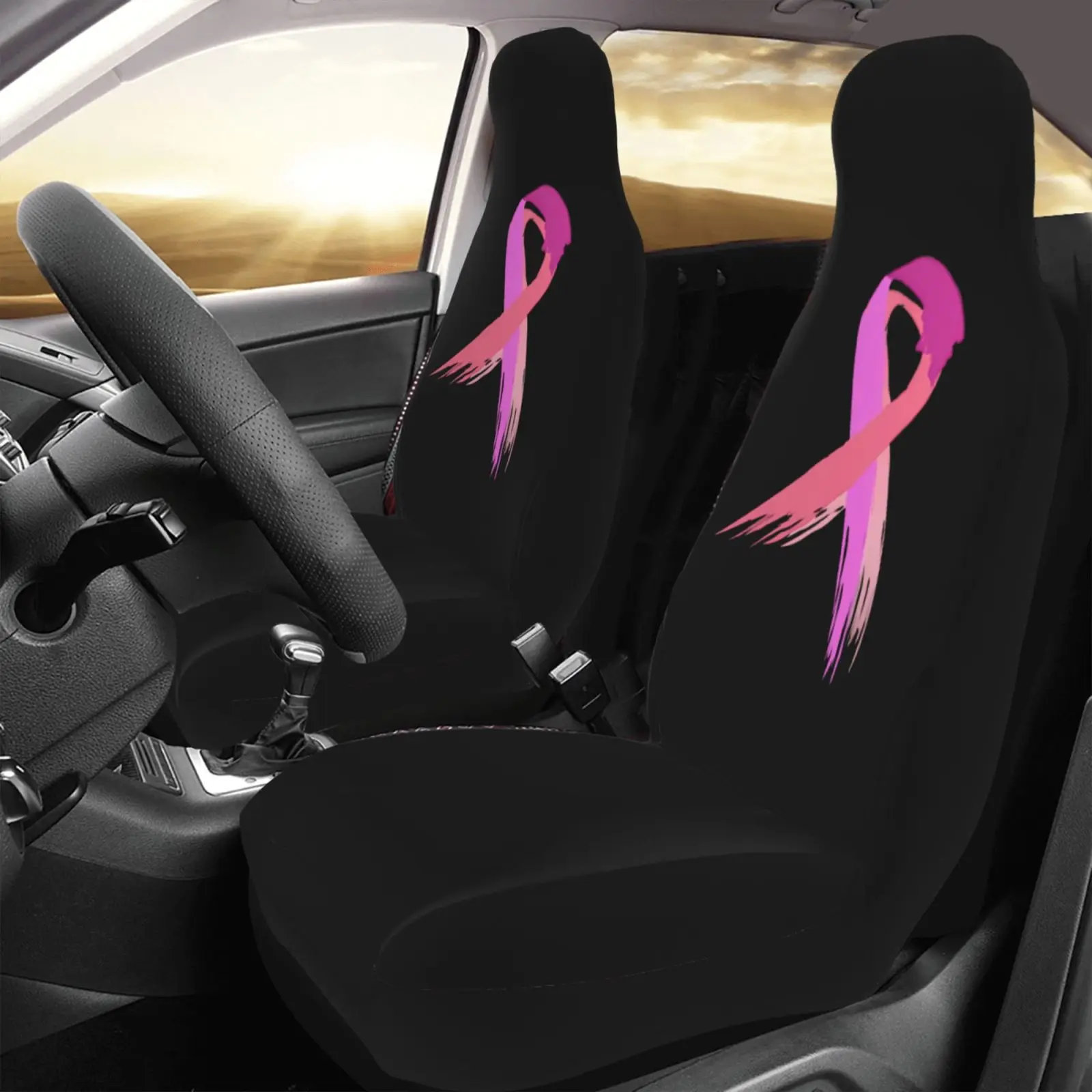Pink Ribbon Pattern Car Seat Cover Anti Fouling Convenient Protective Cover 2-piece Seat Protective Cover