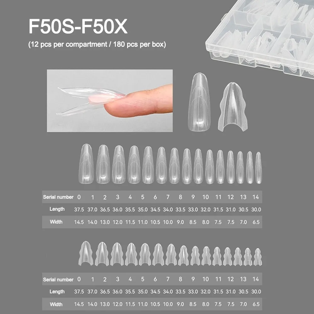 Coffin Shape Sandwich Nail Forms Ultra-Thin No-Trace Double-Sided Fake Nails with Auxiliary Line Clear Extension False Nails DIY