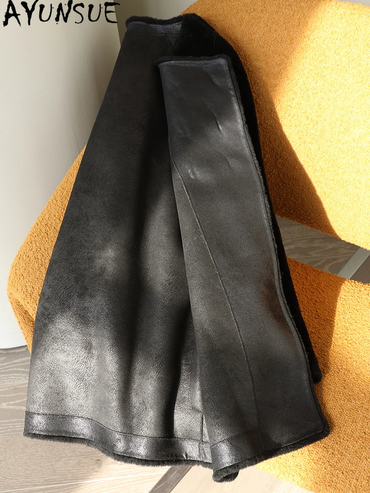 AYUNSUE 100 % natürliche Wollmäntel für Damen, Herbst und Winter, mittellange Pelzjacken, Damenbekleidung, neu in Oberbekleidung, 2025, Abrigo Mujer