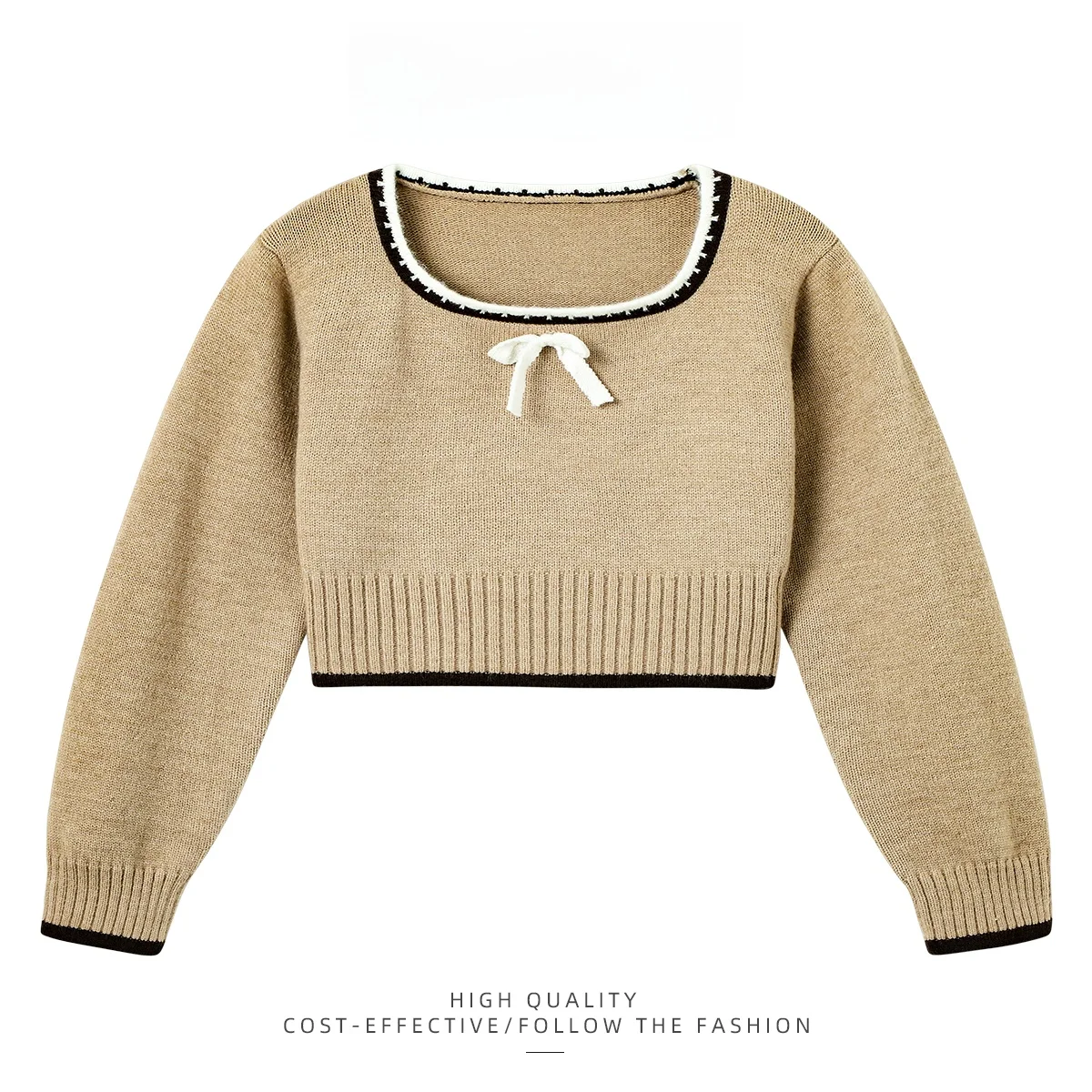 

PAIXIANG Retro Square Collar Knitted Sweater Women's Winter New Sle Base Layer Top Knot Pure Color Commute Sle