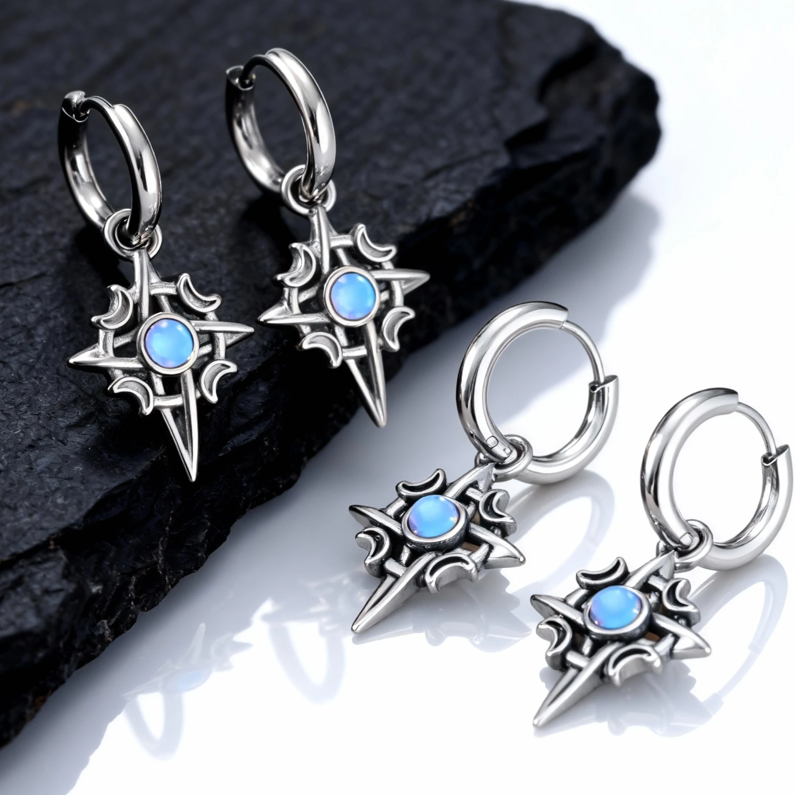 Moonstone Celtic Knot Earrings for Men Boys,Stainless Steel Hoop Earrings,Punk Hip Hop Rock Rap Cool Jewelry Accessories Gifts