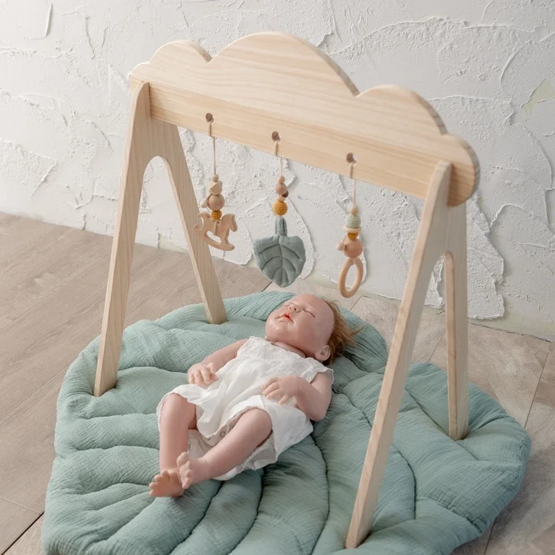 Baby Gym Activity Product Wooden Gym Frame Mat Newborn Activity Gym Leaf Cotton Crawl Mats Star Cloud Hanging Pendant Baby Toys