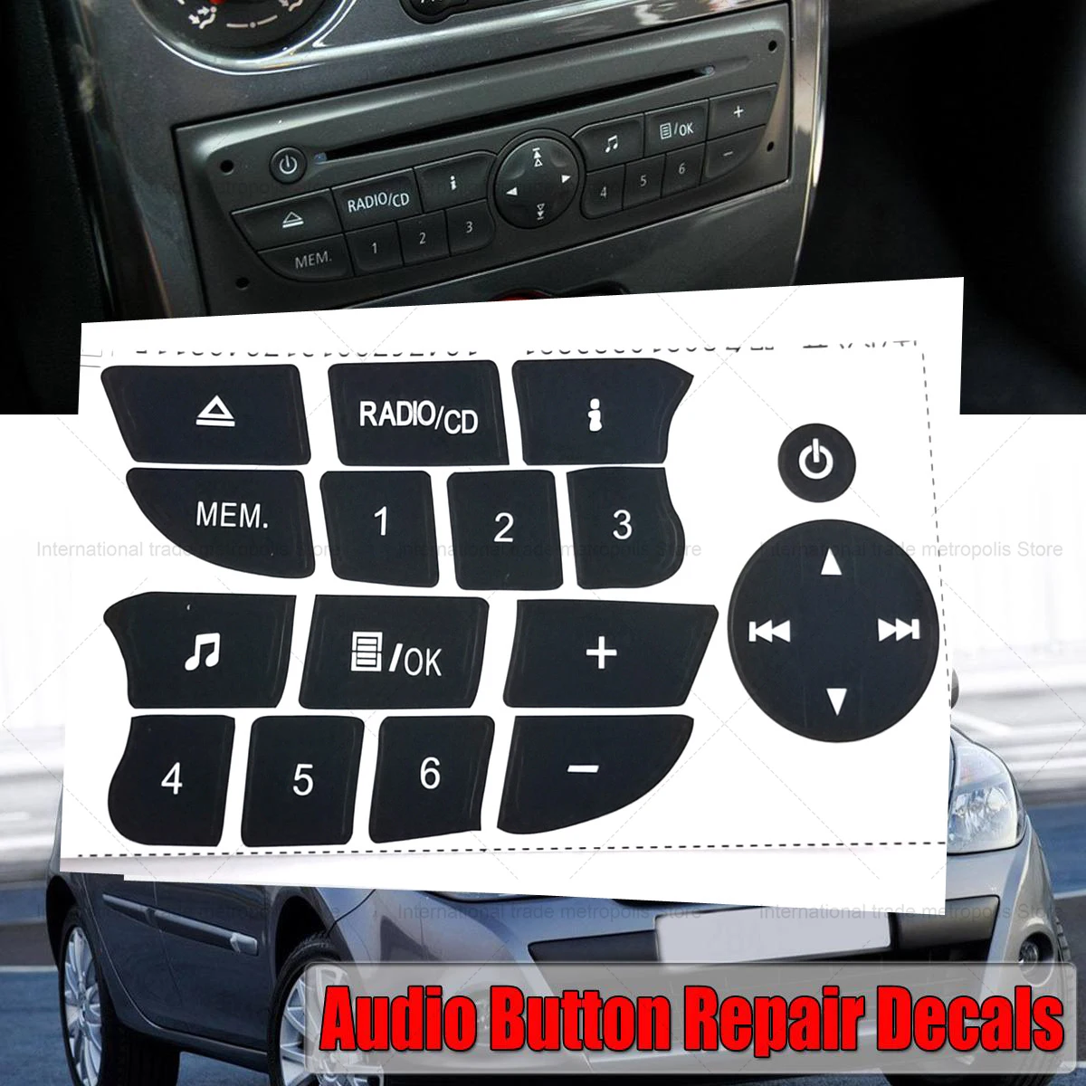 1 Pcs For Renault Clio and Megane 2009-2011 CD Radio Audio Button Repair Decals Stickers