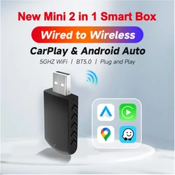 Mini Wireless Carplay Adapter Android Auto Smart Dongle Plug and Play For Audi Toyota Mazda Nissan Chevrolet Suzuki Subaru