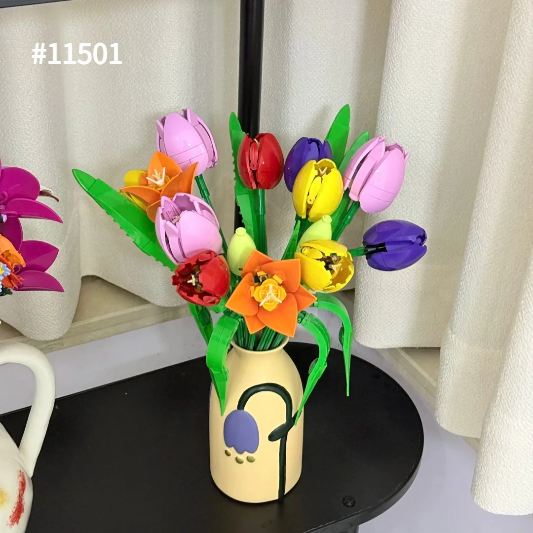 Nouveau bouquet de tulipes botaniques décoratif, compatible avec Legoed 11501, cadeaux de Noël et d'anniversaire, ornements de maison DIY
