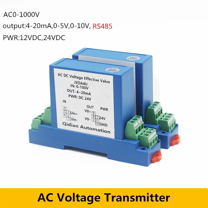 AC-spanningszender Hoge precisie AC 75mV 20V 50V 100V 200V 300V 1000V Transducersensor 4-20mA 0-5V 0-10V Uitgang 24VDC