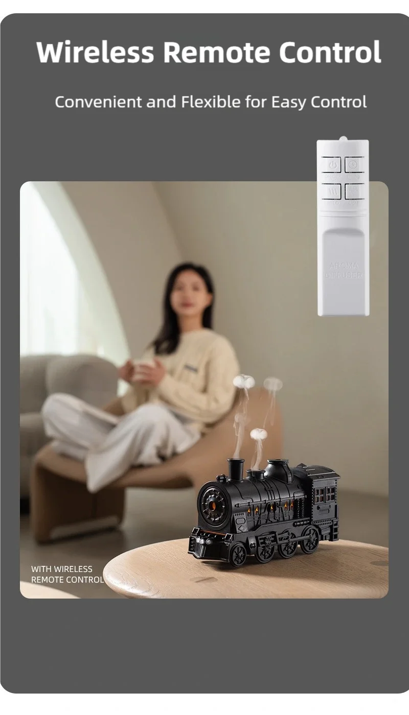 TINSOL Kleiner Zug-Aroma-Luftbefeuchter mit Doppeldüsen-Sprühfunktion und Fernbedienung, Ätherisches-Öl-Diffusor für das Schlafzimmer – Detail 6