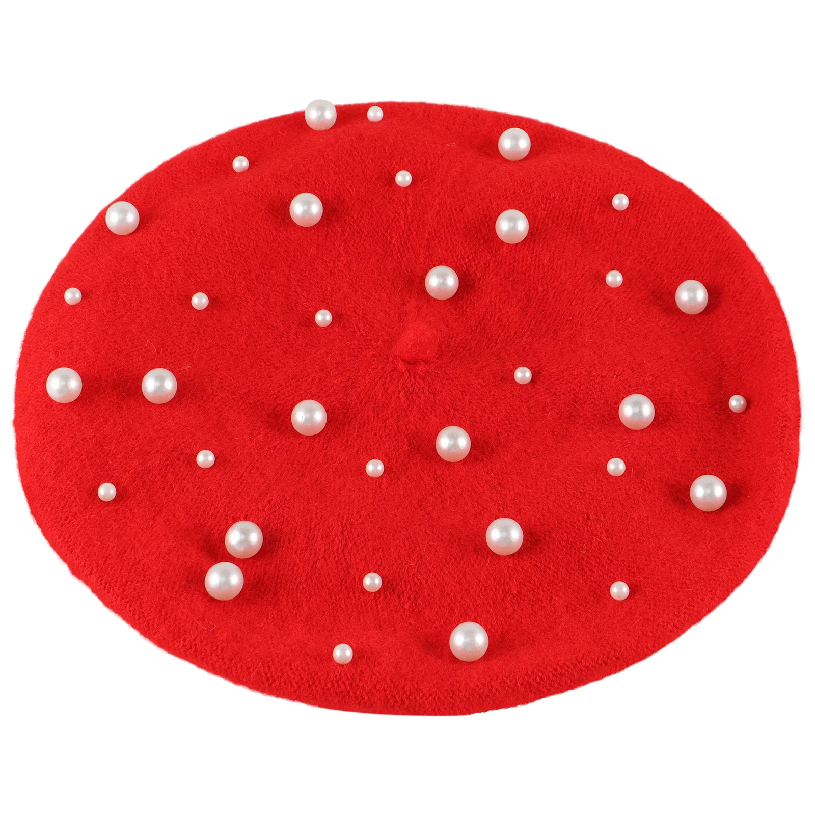 

Pearl Beret for Women Red Korean Girls Hat Rivet Wool Cashmere Winter Fashion Knit Foldable Easy Match Outdoor