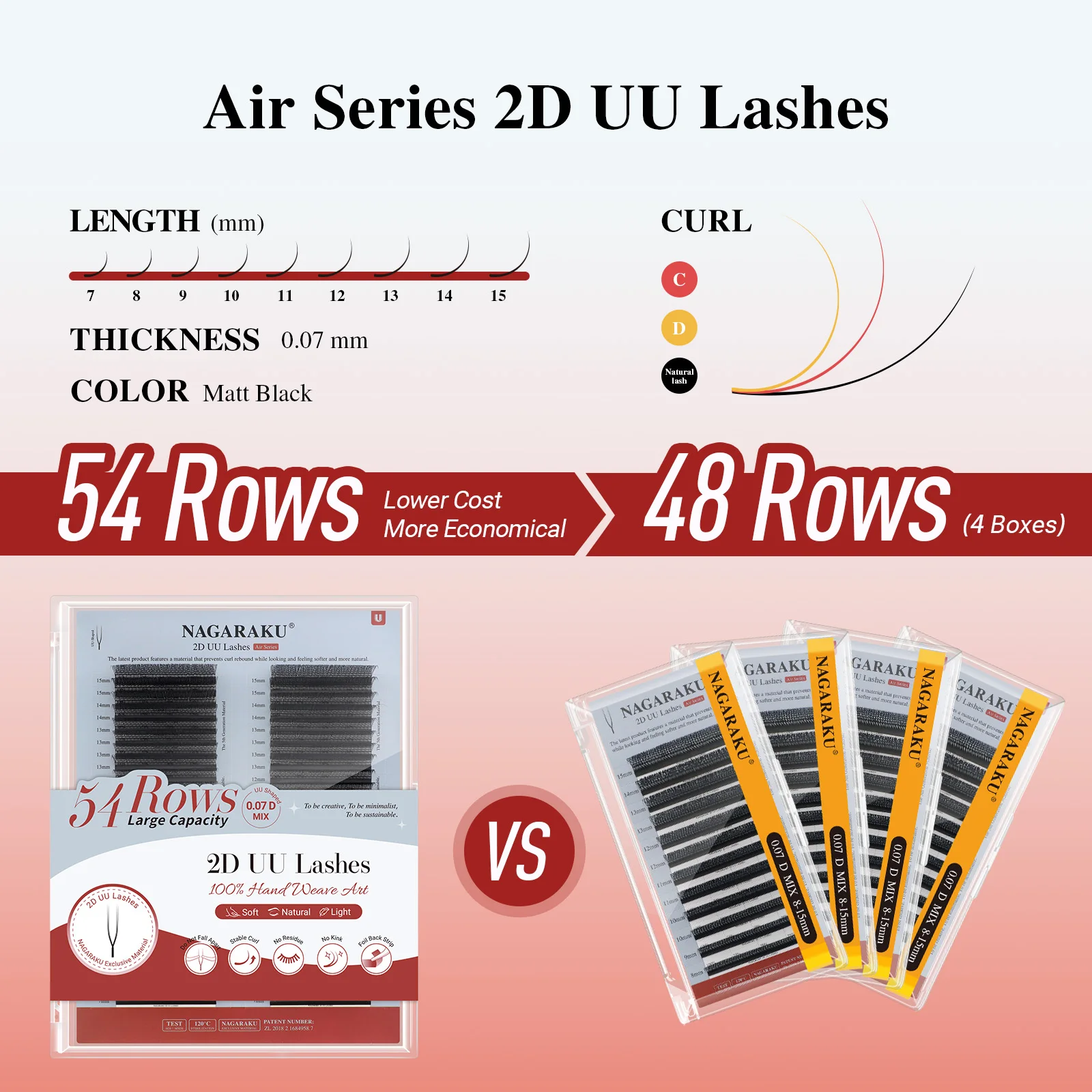 NAGARAKU 54 Rows U Shape YY 2D UU Hand Woven Premium Soft Light Natural Eyelashes Extension Supplies Makeup Mesh Net Cross