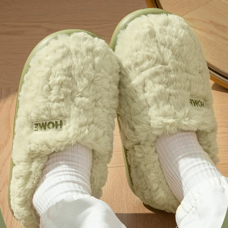 Rimocy Winter Warm Cotton Slippers for Women Indoor Anti Slip Thick Sole House Shoes Woman Comfortable Soft Plush Home Slippers