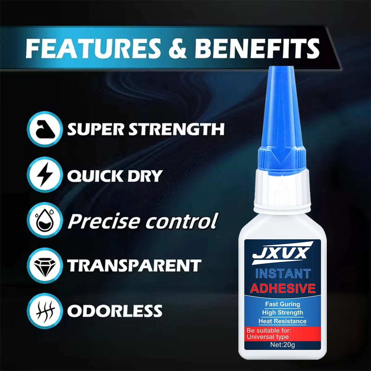 20 g schnell trocknender Sofortkleber, schnell klebender Cyanacrylat-Superkleber, Kunststoff/Keramik/Glas-Reparaturkleber, Mehrzweck-Kleberwerkzeug
