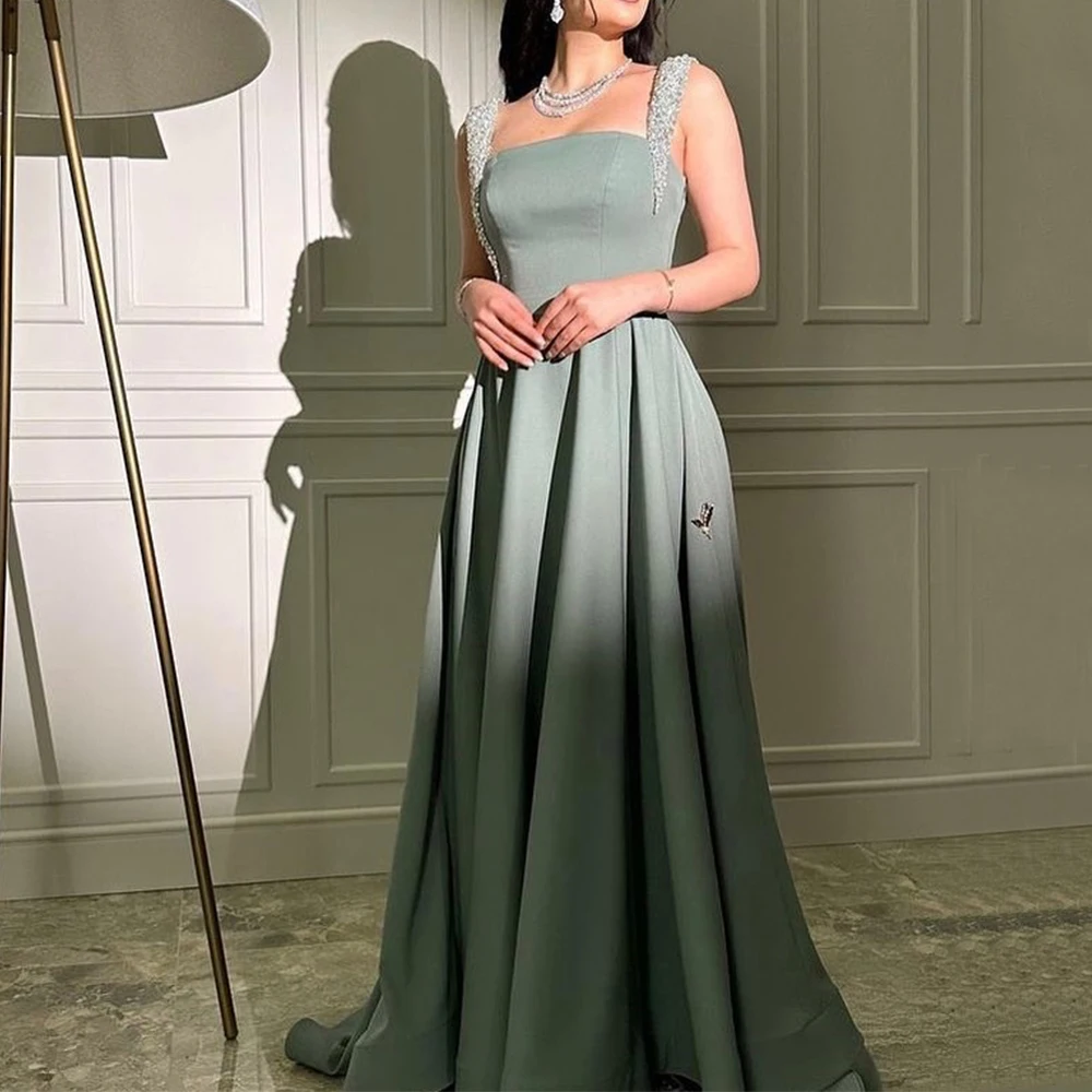 

DRESS RORU Square Collar Evening Dress Sleeveless Classic A-Line Floor Length Jersey with Beading Backless Customized Gowns