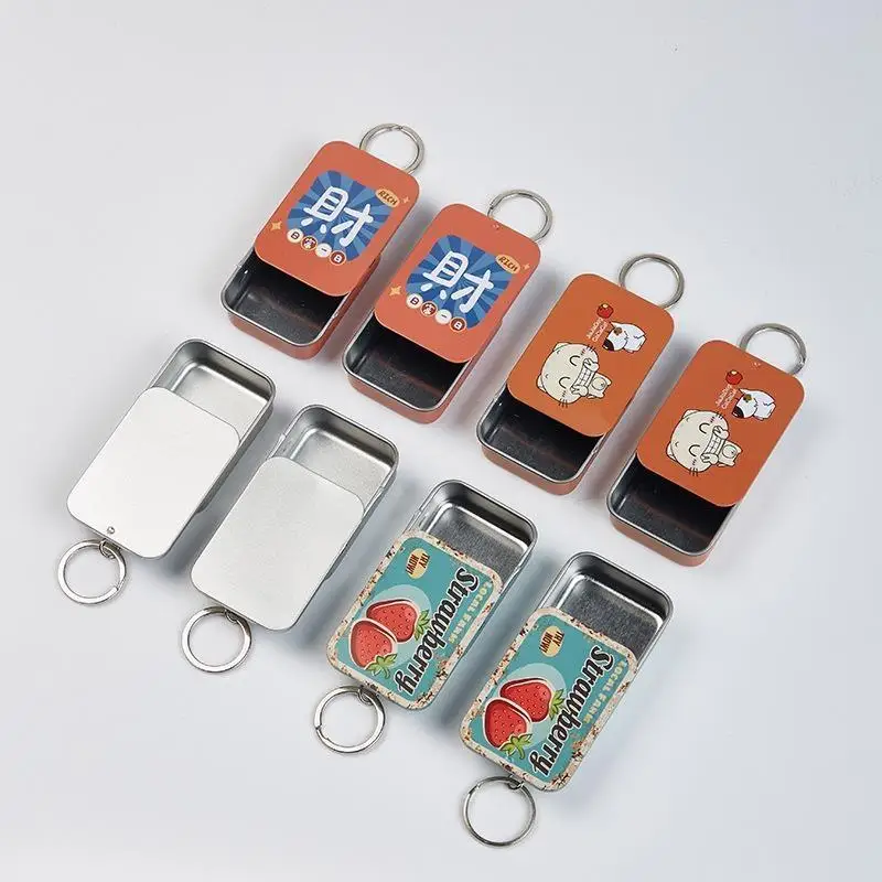 New 1Pc Rectangular Slide Top Containers Push-Pull Tin Box For Lip Balm Empty Metal Storage Boxes With Sliding Lids With Keyring