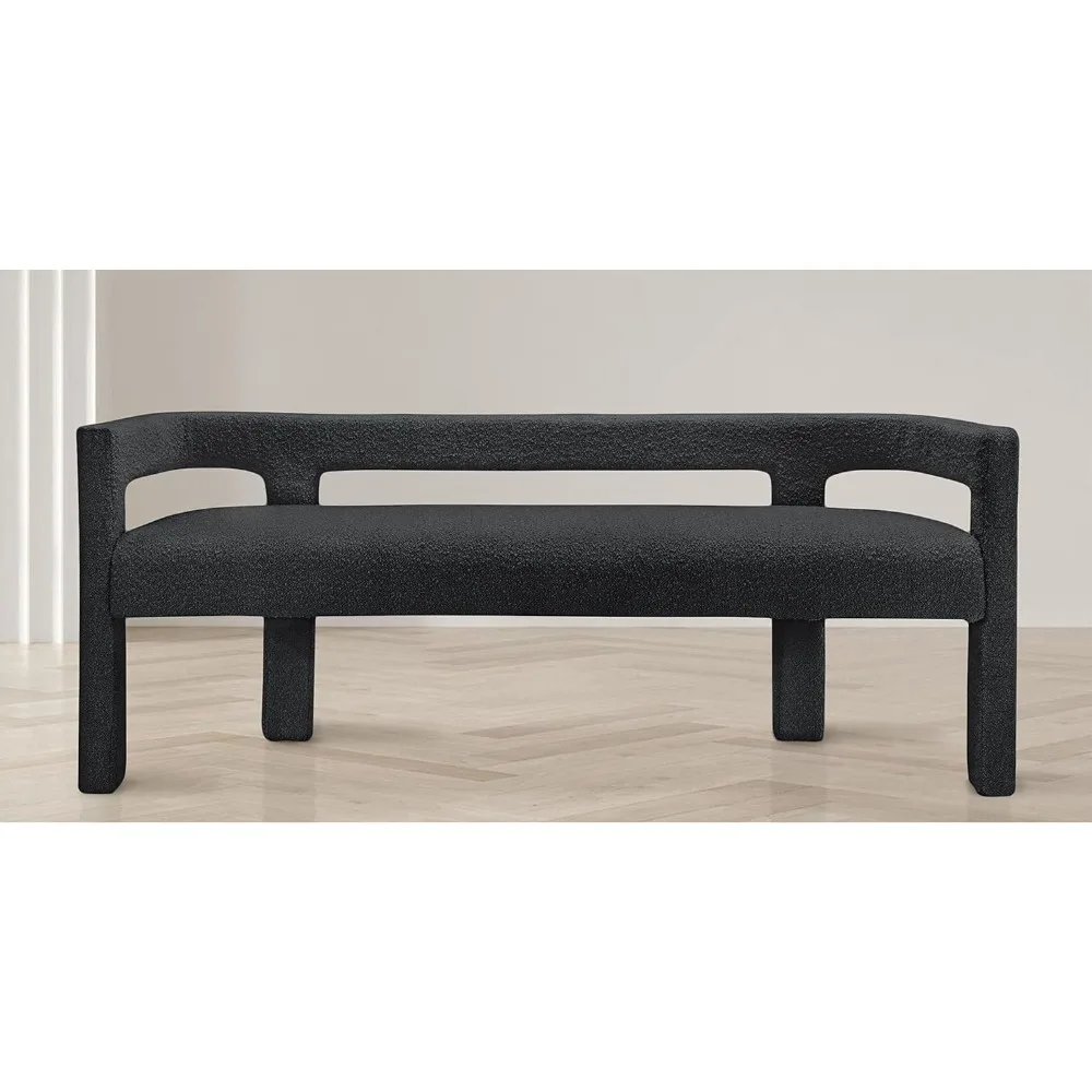 Contemporary Boucle Fabric Upholstered Bench, 66.5