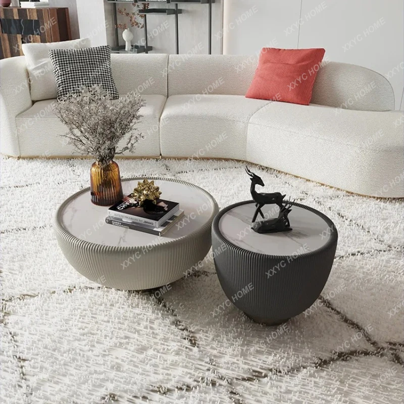 

L Light Luxury Round Rock Slab Coffee Table Combination Living Room Post-modern Creative Simple Size Bowl Furniture