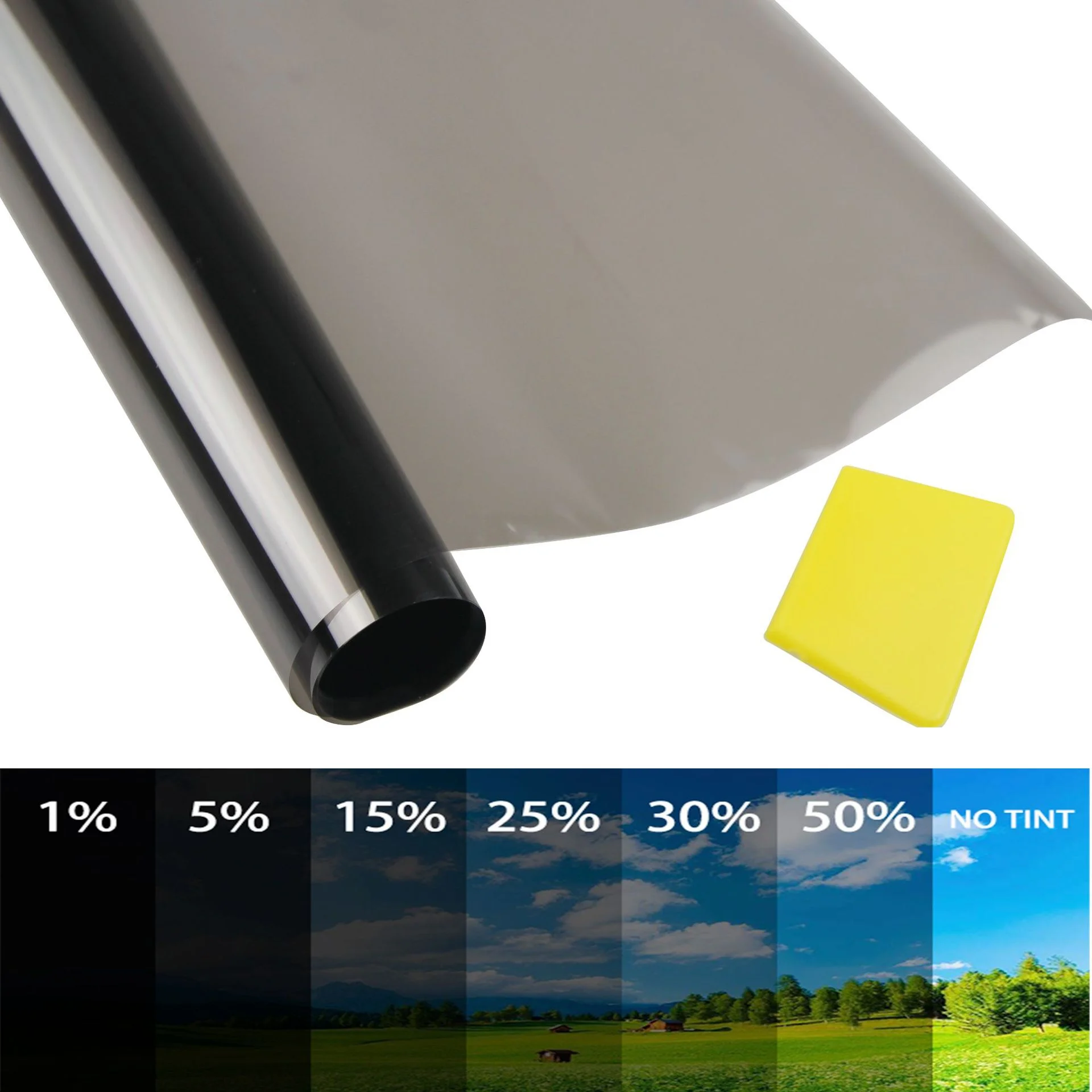 UV Protector Car Window Tint Film, 50x300cm Roll, 5/15/35/50 Percent VLT, Sun Shade Glass Sticker, Essential for Car Window