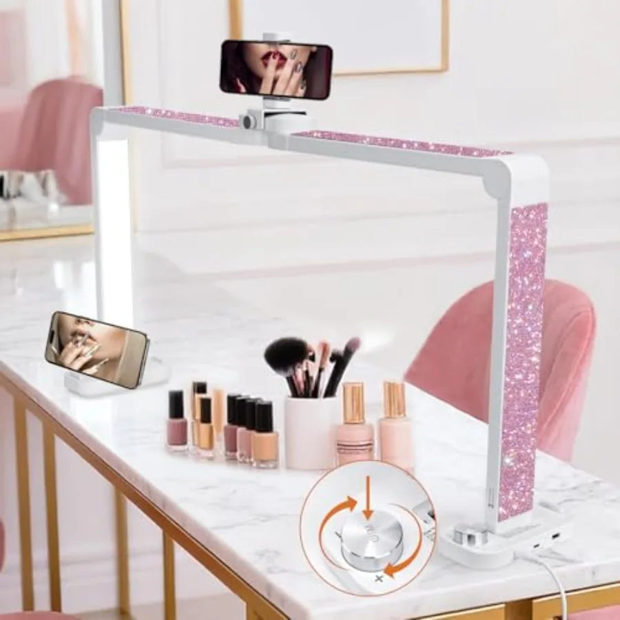 

ch Nail Light for Desk Foldable Half Moon Nail Art Table Lamp with Stepless Dimmg Brightness and Color Temperature for Manicuri