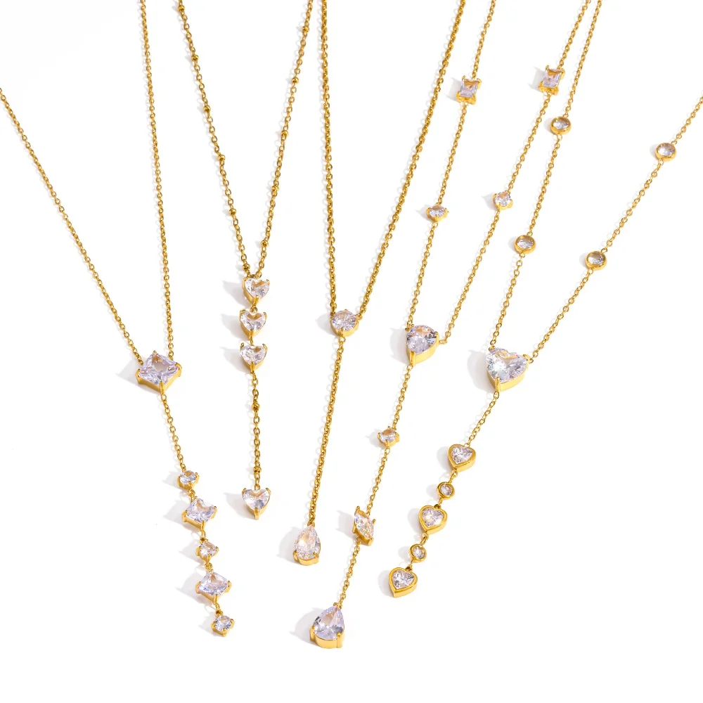Women's Fashion Stainless Steel Y-Shape Necklace with Long Chain Tassel And Water Drop Zircon Pendant - Temperament Jewelry Acce