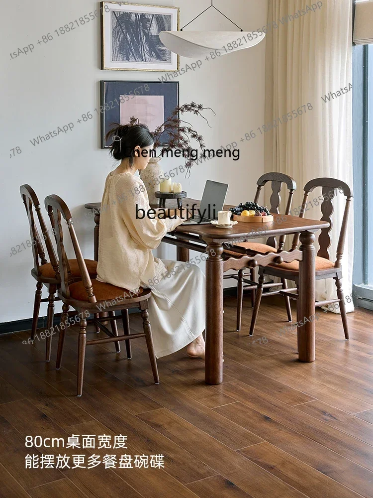 French retro dining table small apartment household all solid wood small square table medium antique large board desk