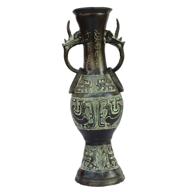 

Chinese Old Bronze Double Ear Dragon Bronze Vase