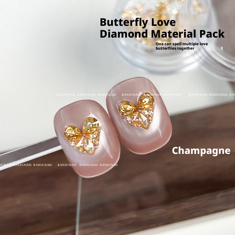 Kaniu 2026 Neues Hybrid-Style Spitzenbasis Zirkon Herz Schmetterling Besetztes Diamant-Flashy Unregelmäßiges Tragbares Nagelmaterial-Set