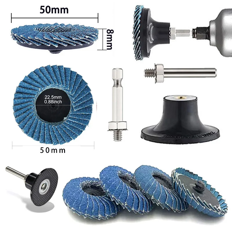 2 Inch Alumina Die Grinder Sanding Disc Mini Flap Disc Set with 1/4 Inch Holder Flap Grinding Wheel Roll Lock Flap Wheel