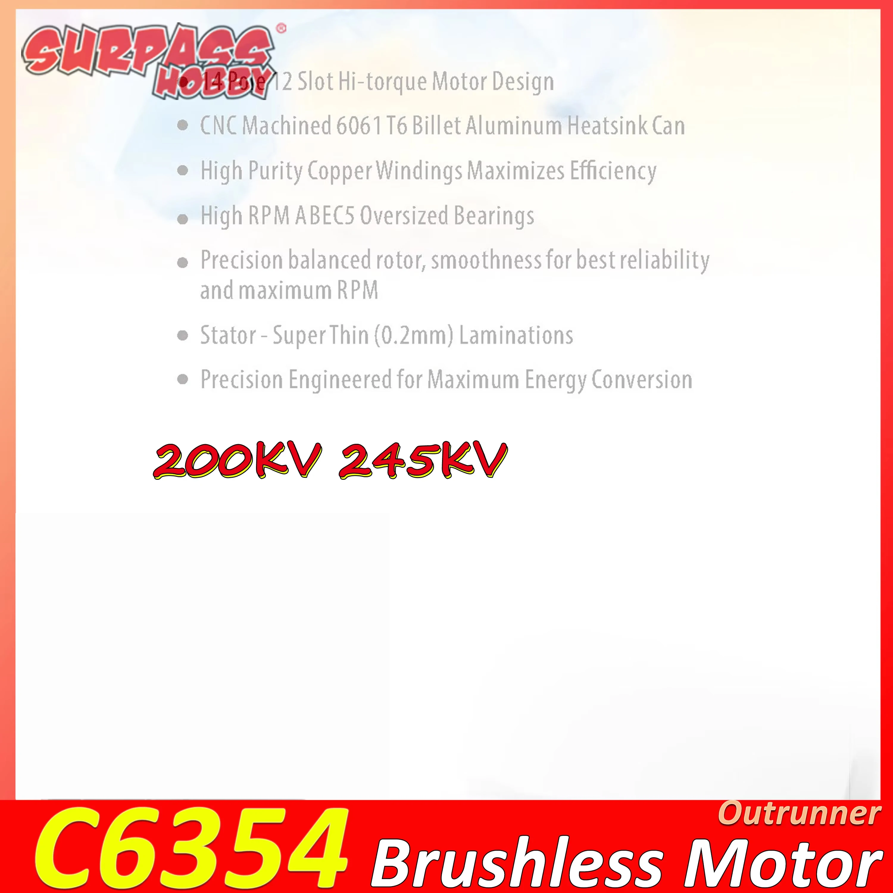 SURPASS HOBBY C6354 200KV 245KV Outrunner Brushless Motor for RC Fixed-wing Helicopter Airplane Aircraft Drone Model Toy Parts