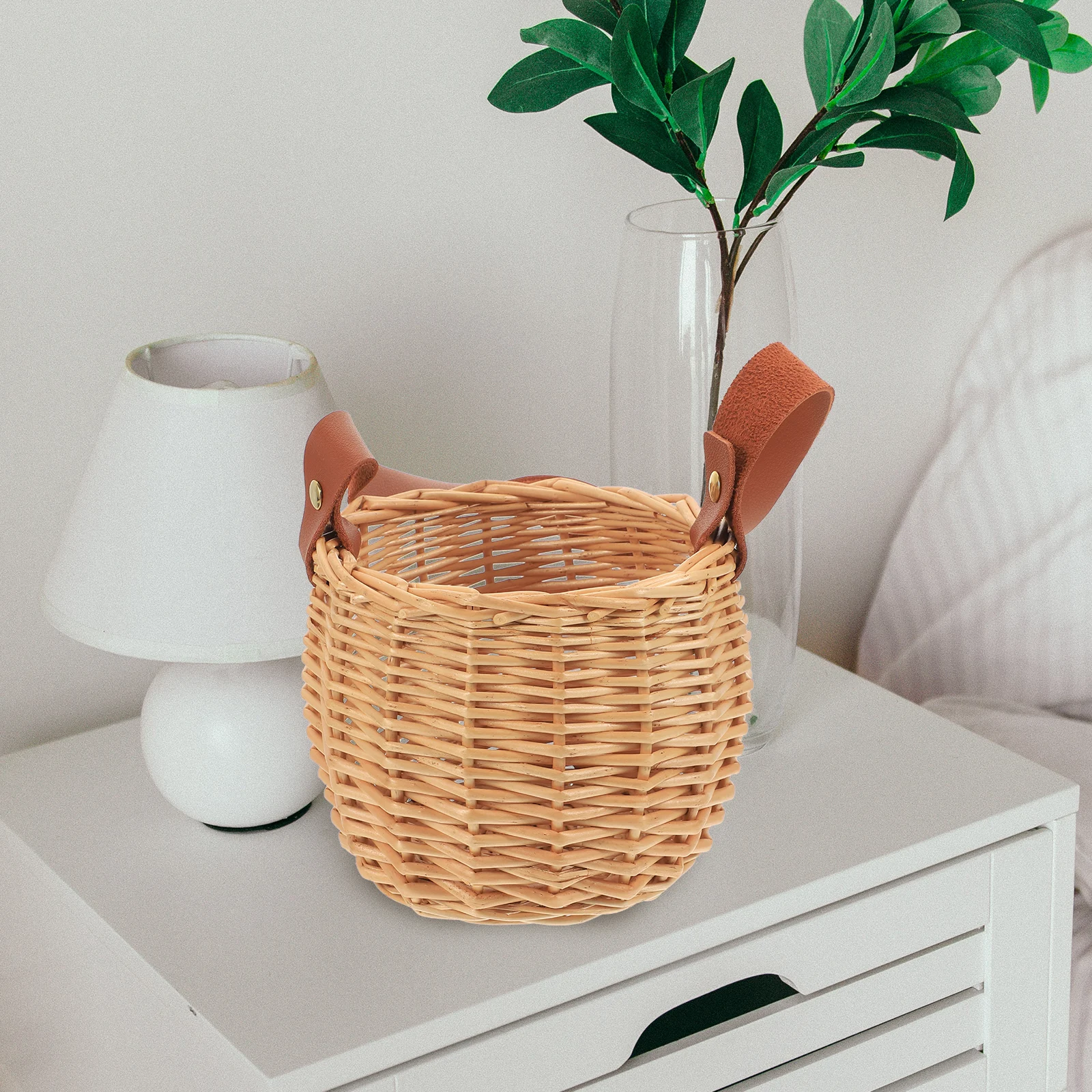 

Rattan Handheld Basket Woven Storage Home Decor Small Picnic Basket Handle Natural Color Children Photo Prop Fruit
