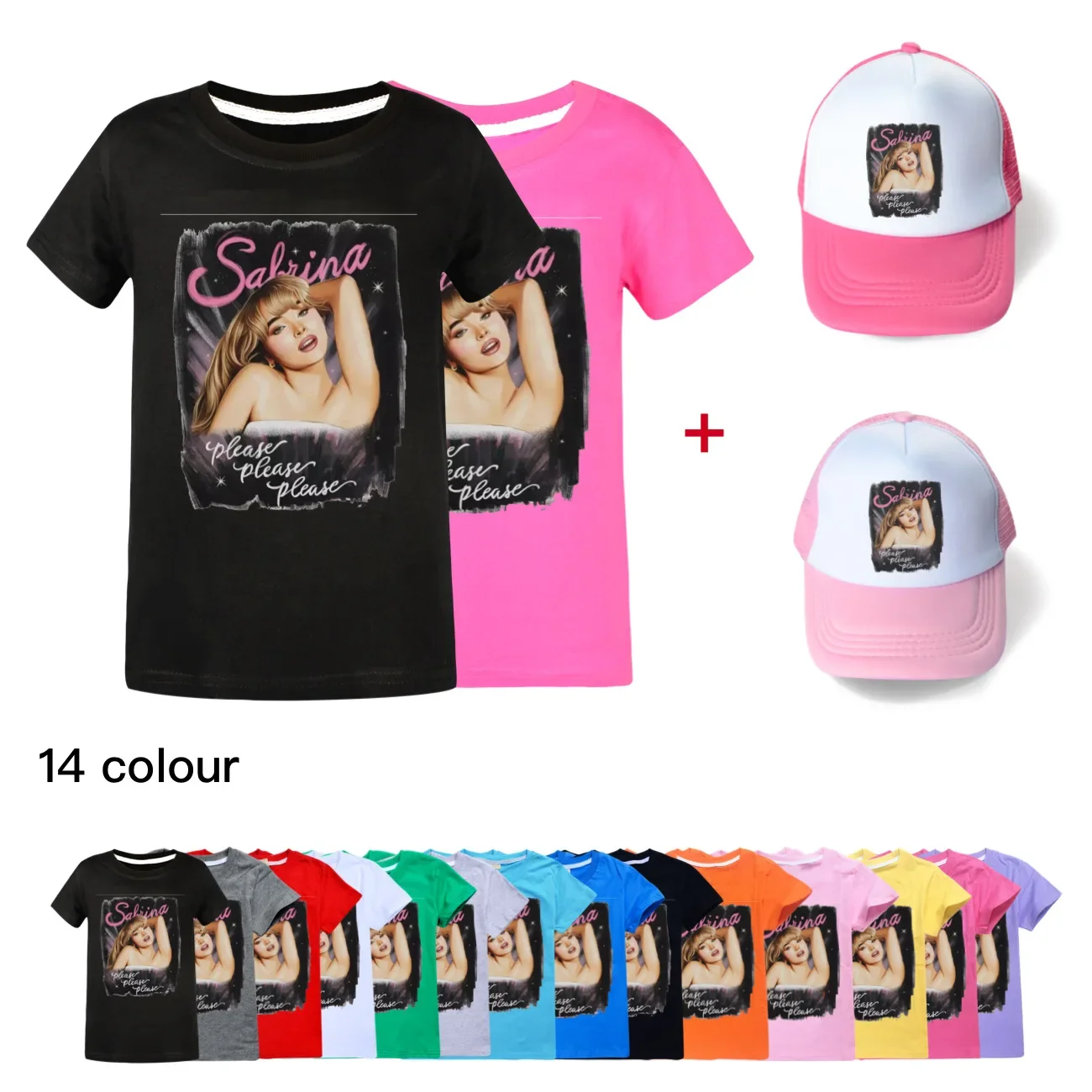 

Summer Kids T-shirt Children Sabrina Carpenter Cartoon Game T Shirt Toddler Baby Short Sleeves Tshirt & Baseball Cap Hat3765